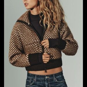 Zara Brown & Cream Checkered Jacket, New with Tags (NWT), Size Small